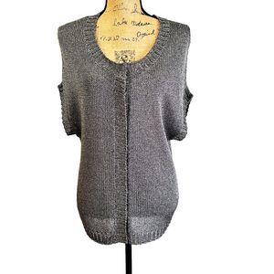 NWOT ETCETERA Metallic Silver Knit Women's Sweater Vest Cardigan SZ M